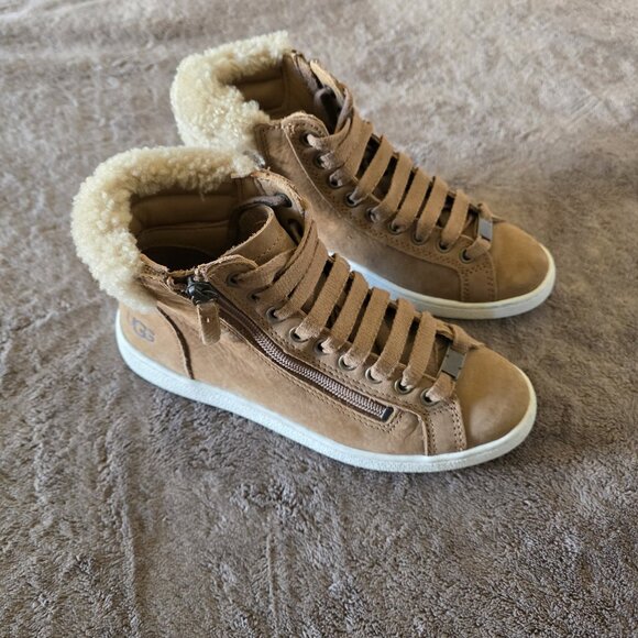 UGG Olive High Top Sneaker Boots Chestnut Shearling Lined Side Zip Women 6 - Picture 4 of 10